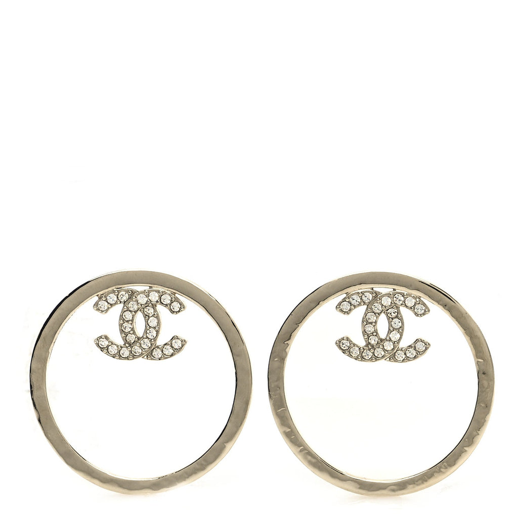 Metal Crystal CC Round Drop Earrings Gold