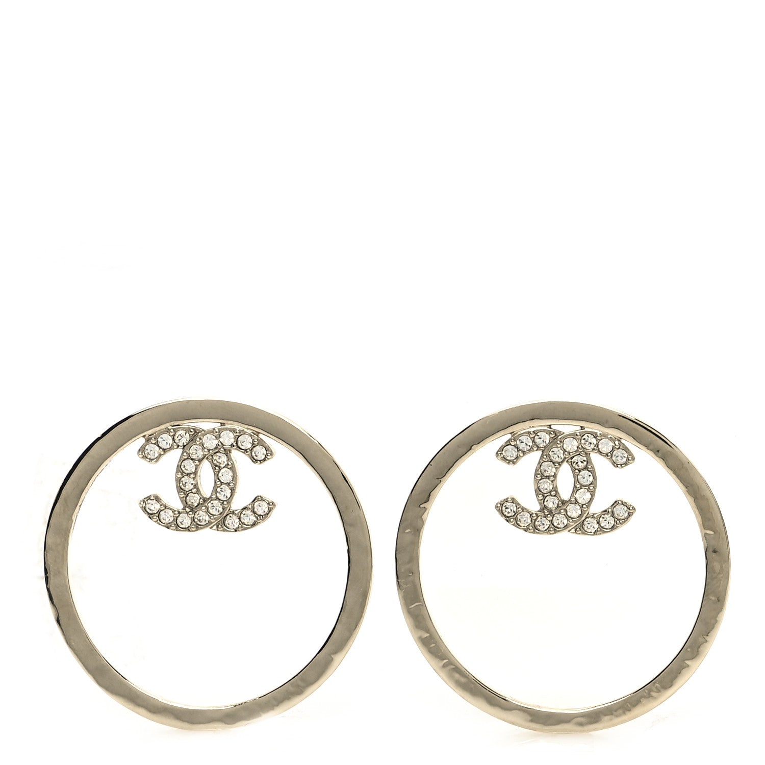 Metal Crystal CC Round Drop Earrings Gold