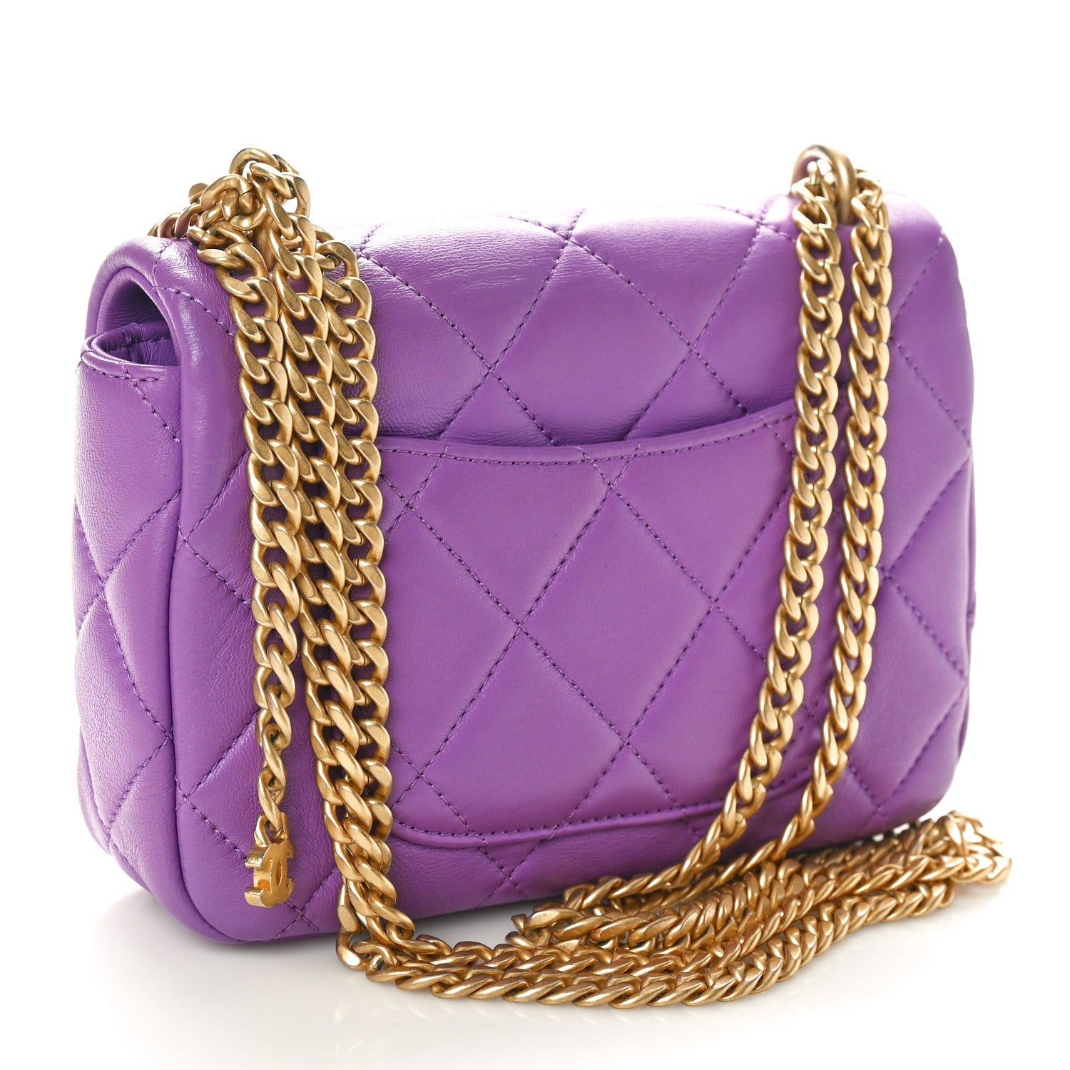 Lambskin Enamel Quilted Mini Pending CC Square Flap Purple