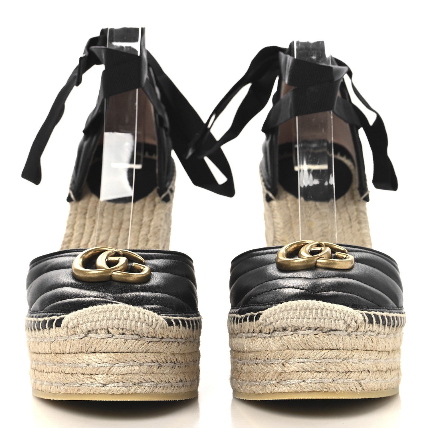 Nappa Matelasse GG Marmont Ankle Wrap Platform 35/120mm Espadrille Wedges 40.5 Black