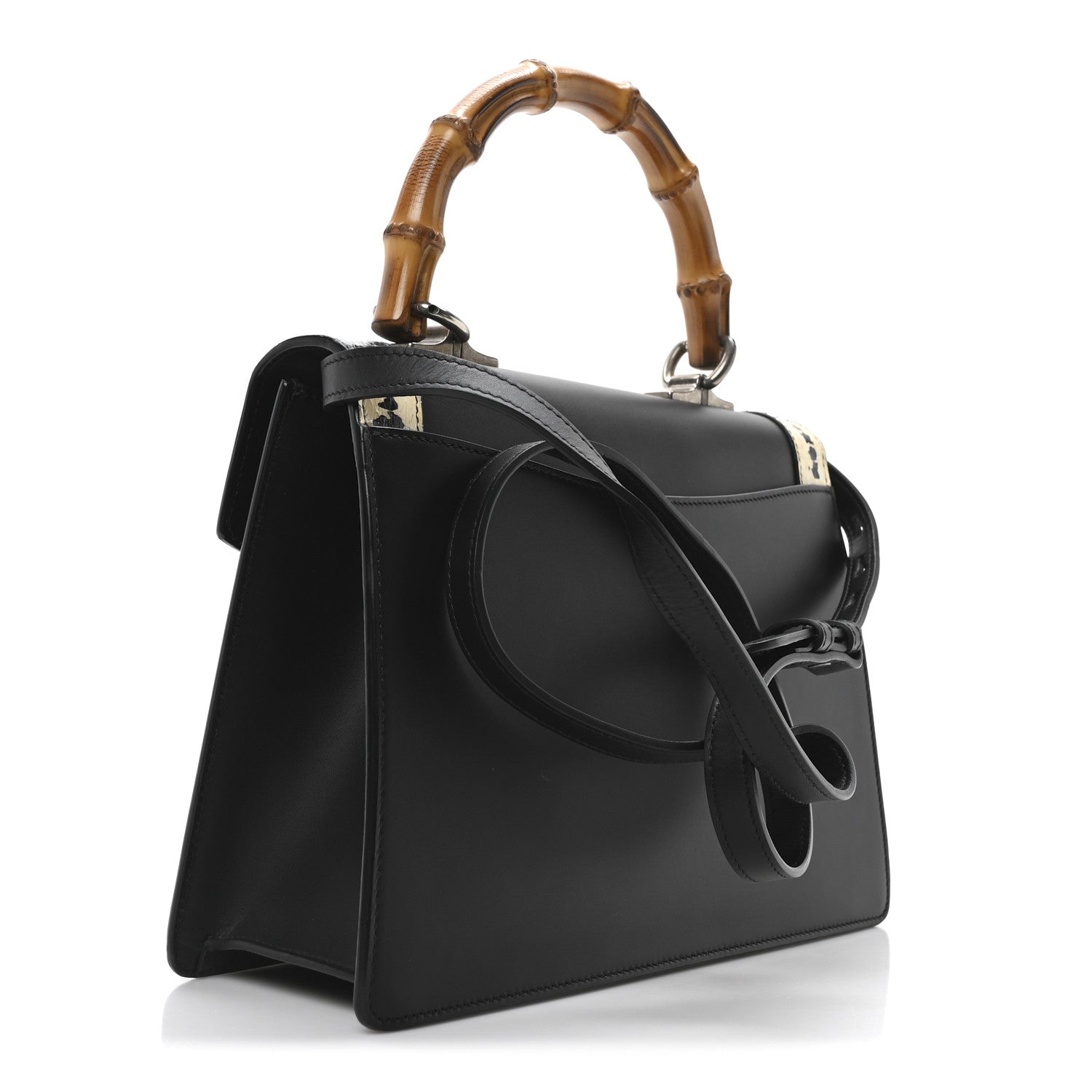 Calfskin Snakeskin Small Lilith Top Handle Bag Black