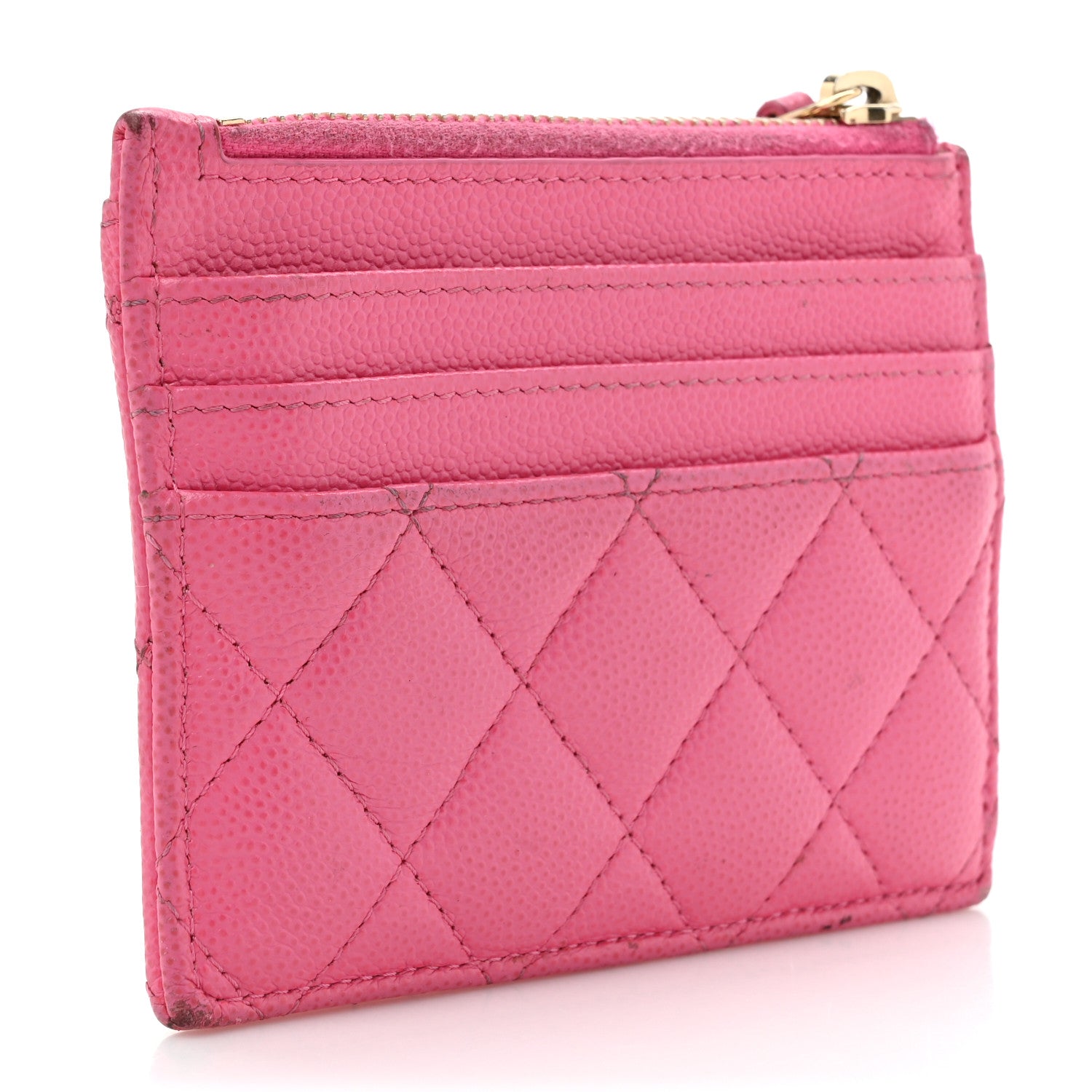 Caviar Quilted CC Zip  Holder Pink
