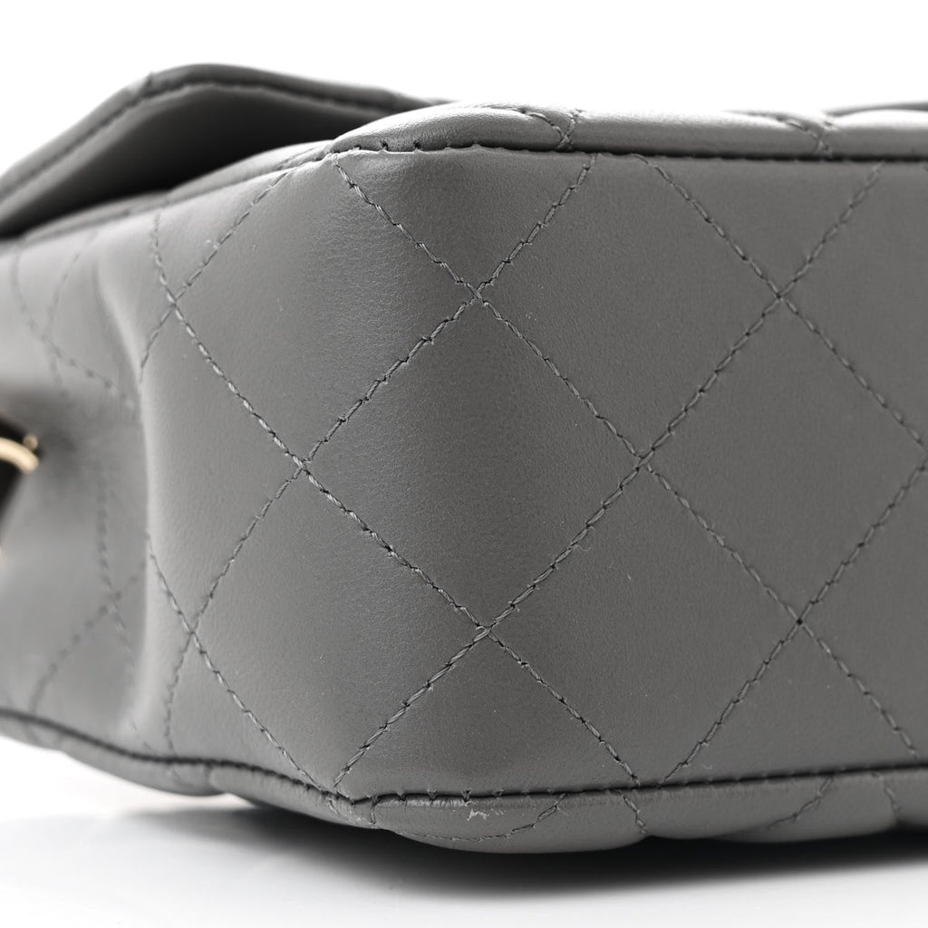 Lambskin Quilted Mini Rectangular Flap Dark Grey