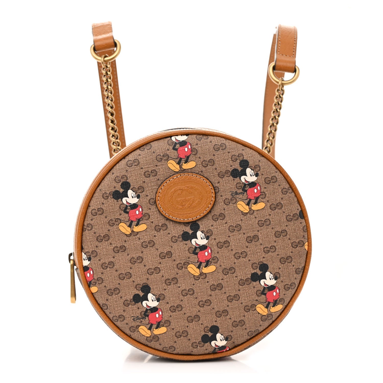 X DISNEY Mini Vintage GG Supreme Monogram Mickey Mouse Round Backpack Beige Vintage Sun Oil