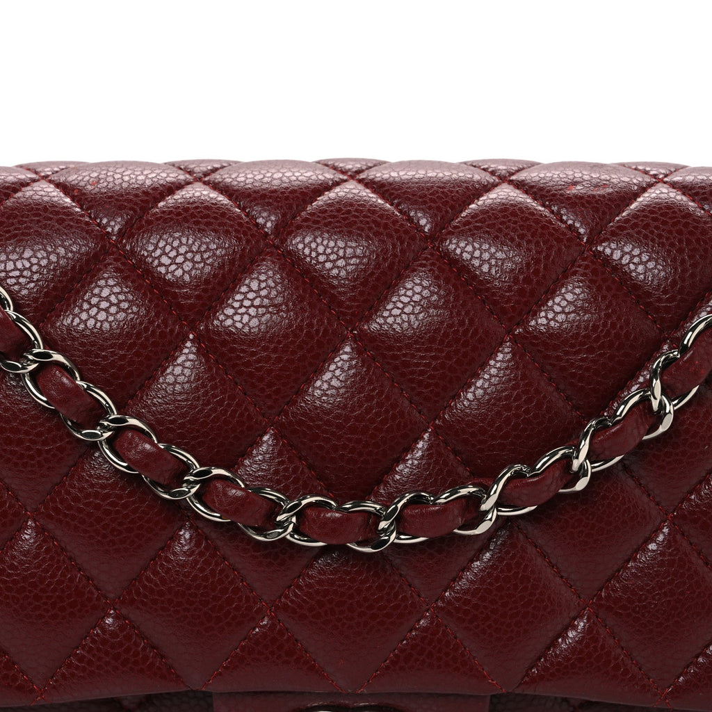 Caviar Quilted Medium Double Flap Burgundy