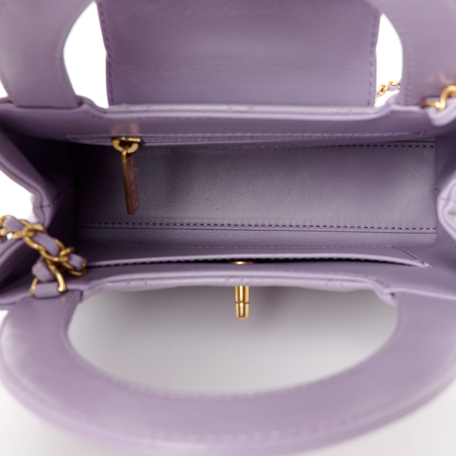 Shiny Aged Calfskin Quilted Nano Kelly Shopper Lilac