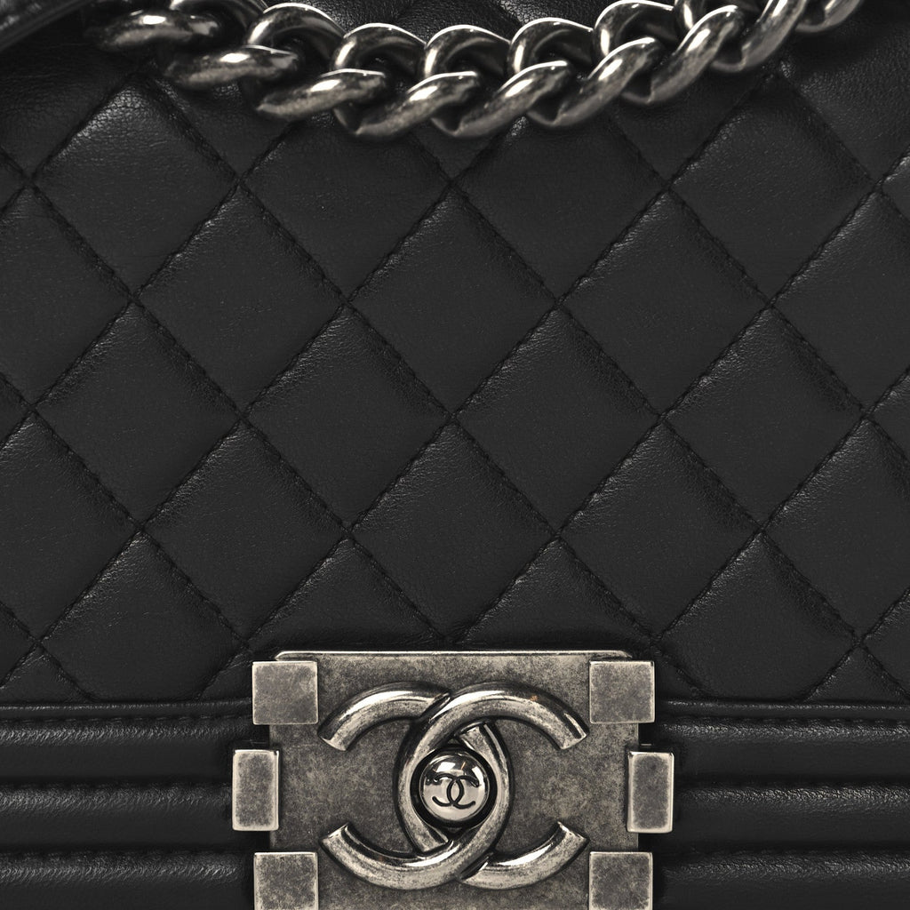 Lambskin Quilted Small Boy Flap Black