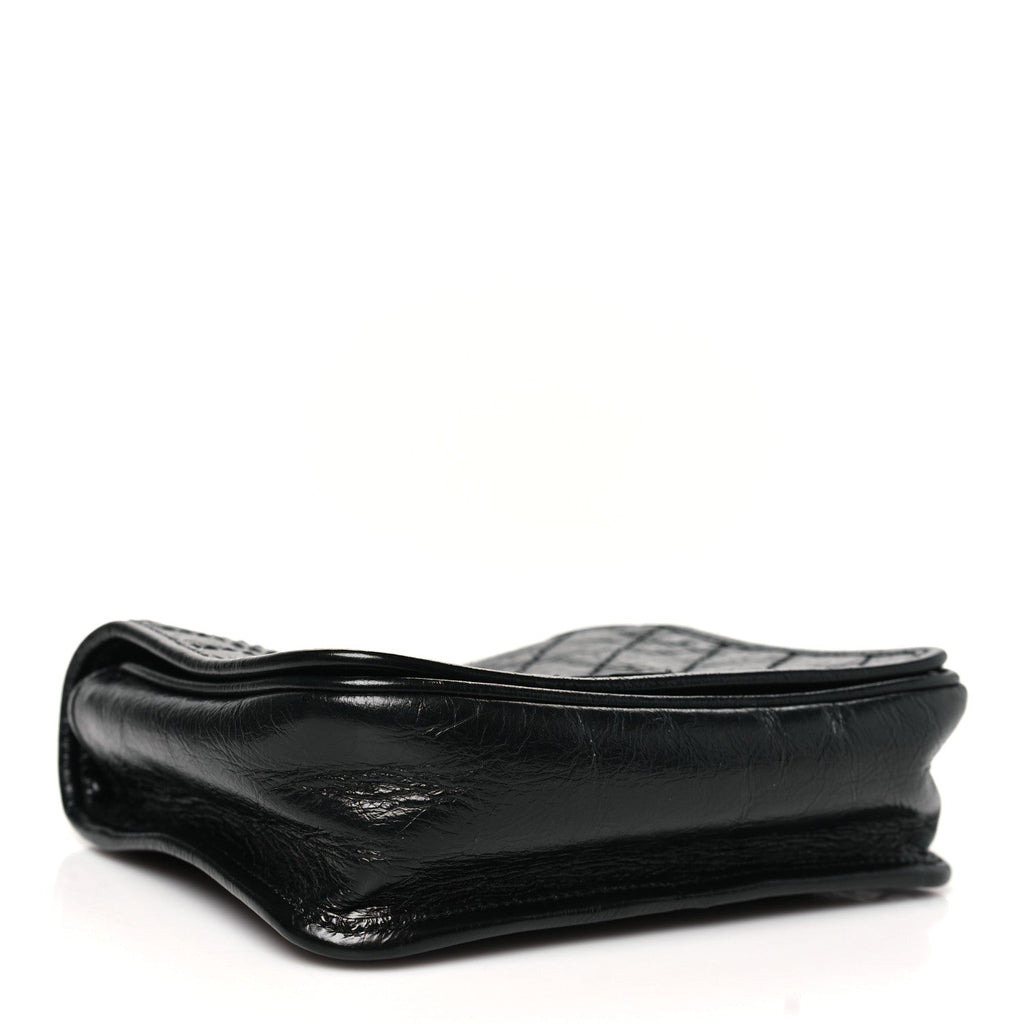 Crinkled Calfskin Matelasse Monogram Niki Chain Satchel Black