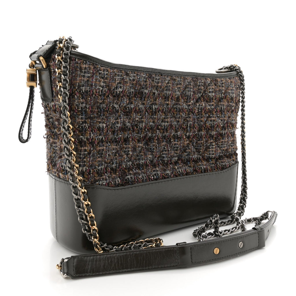 Tweed Calfskin Medium Gabrielle Hobo Brown