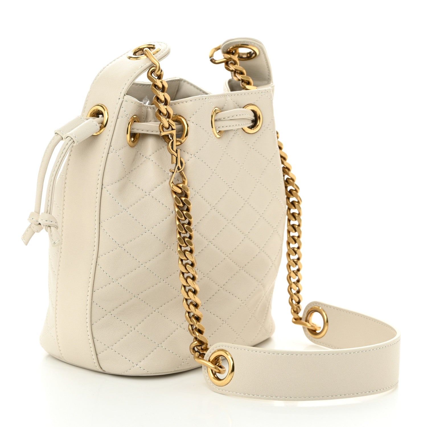 Lambskin Quilted Small Cassandre Bucket Bag Crema Soft