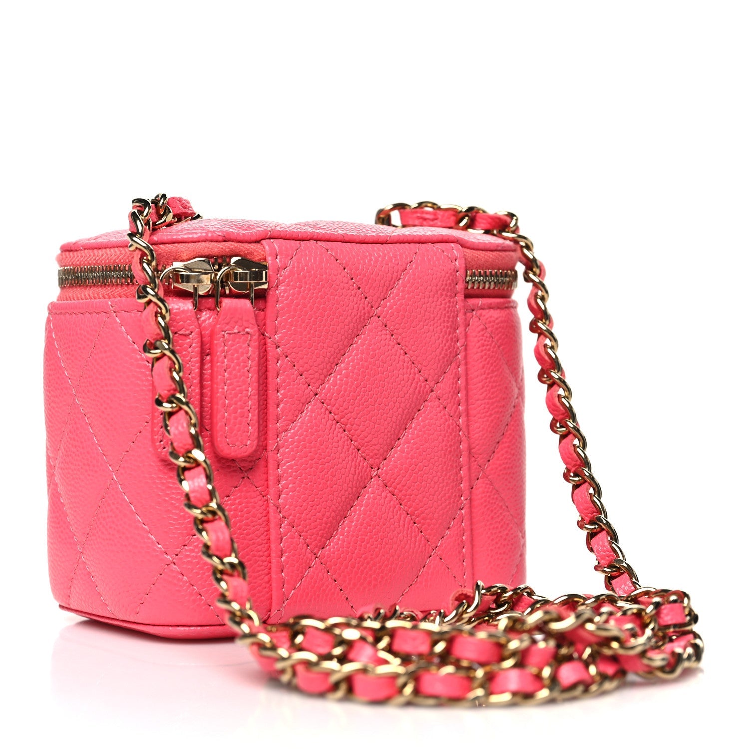 Caviar Quilted Mini Vanity Case With Chain Pink
