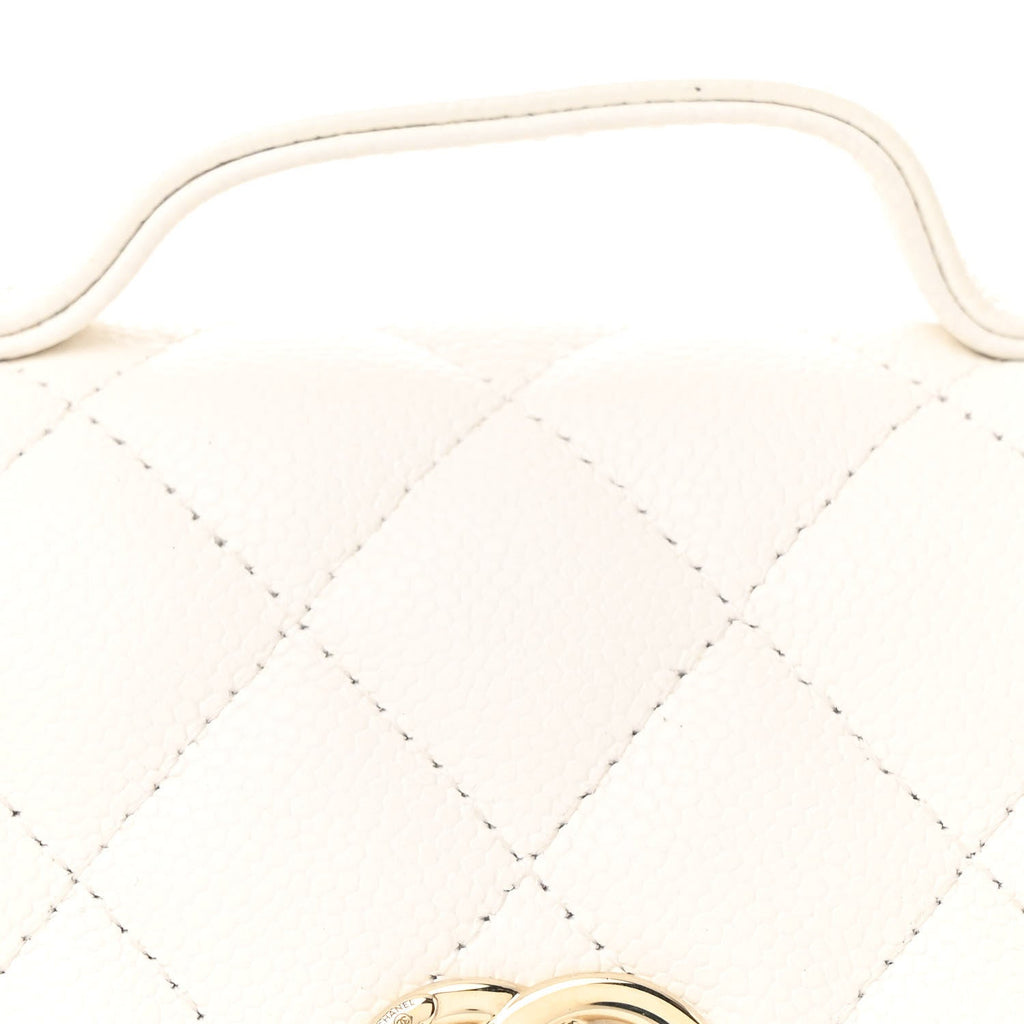 Caviar Quilted Business Affinity Clutch With Chain Flap White
