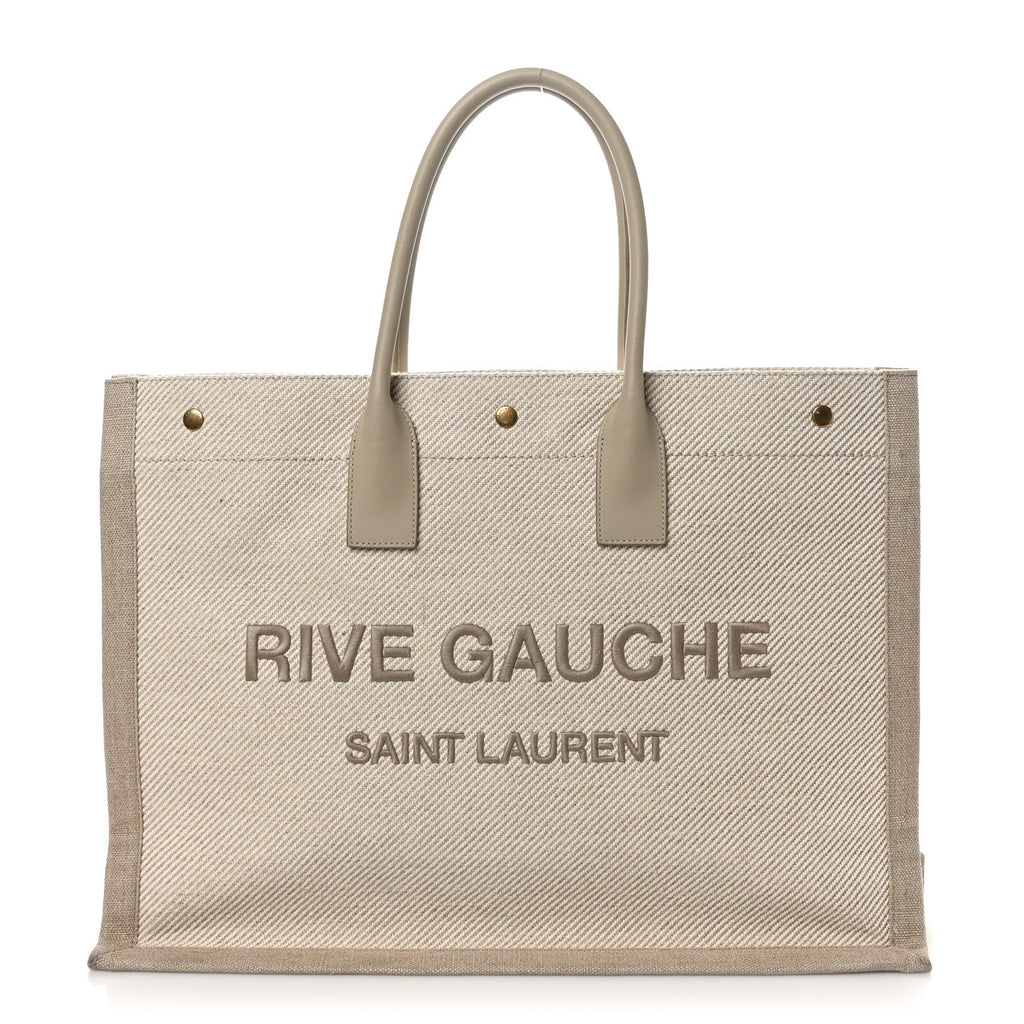 Linen Calfskin Rive Gauche Tote Beige Sea Salt