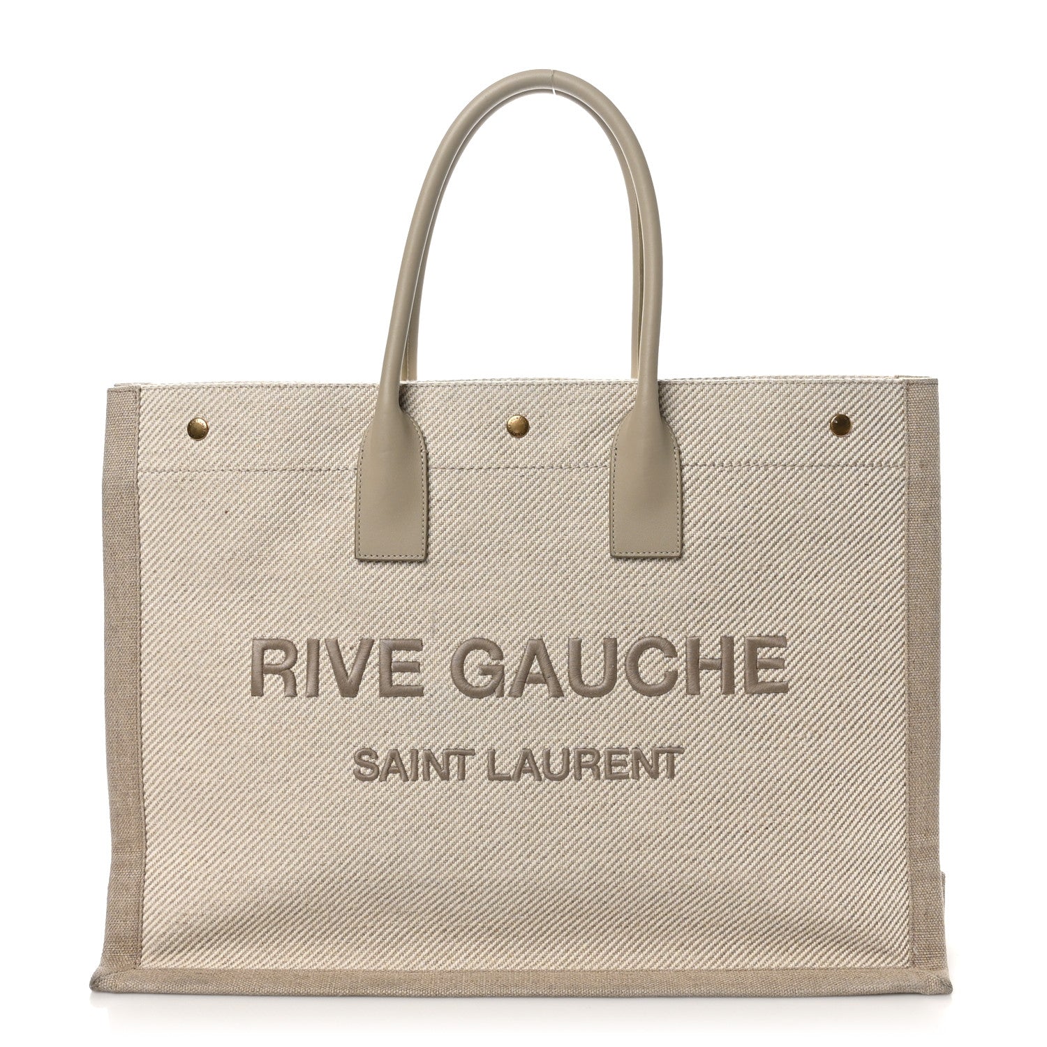 Linen Calfskin Rive Gauche Tote Beige Sea Salt