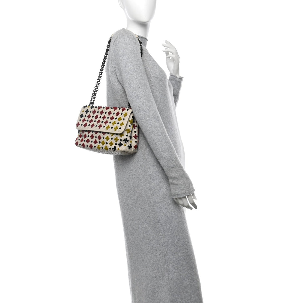 Nappa Intrecciato Embroidered Mosaic Olimpia Shoulder Bag White Multicolor