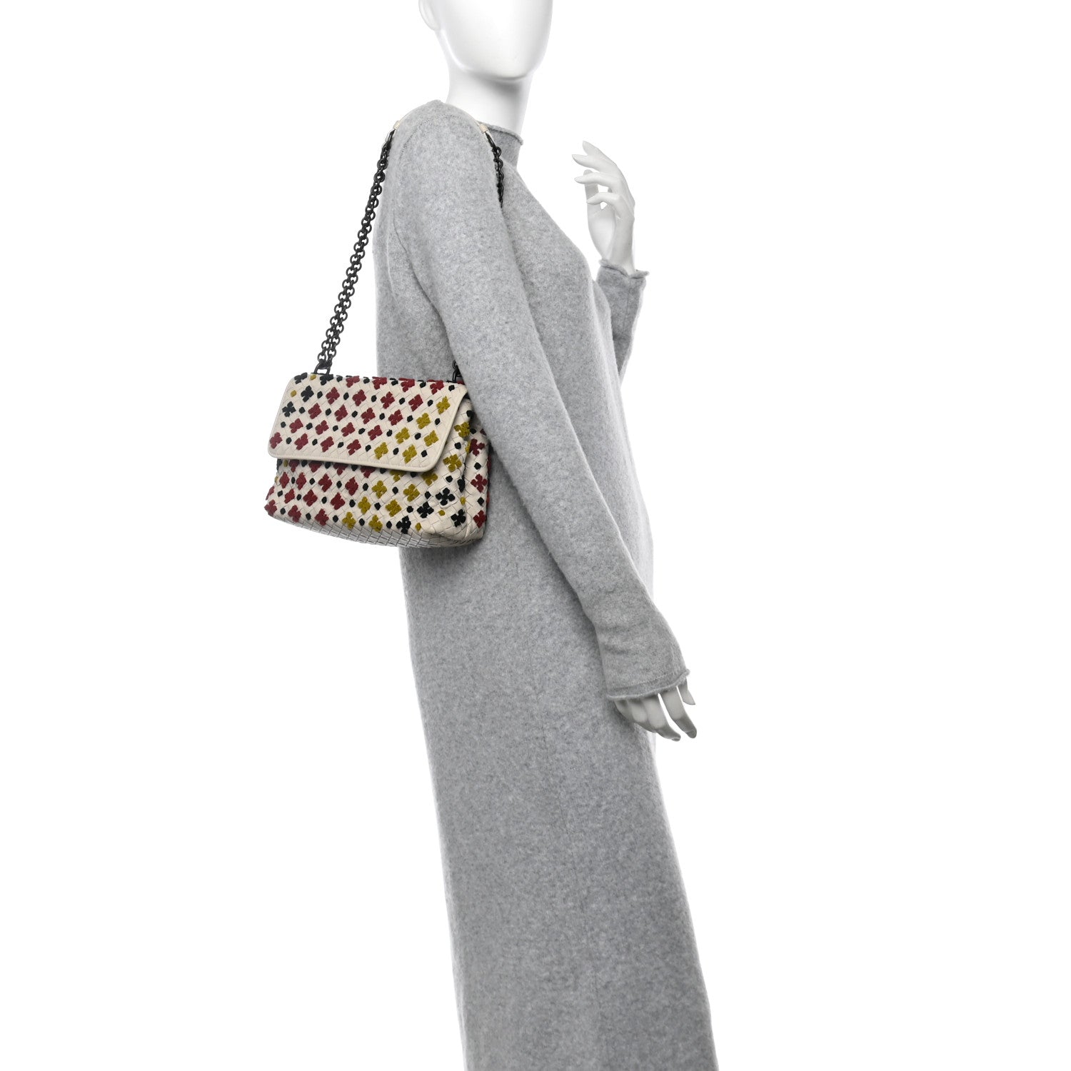Nappa Intrecciato Embroidered Mosaic Olimpia Shoulder Bag White Multicolor