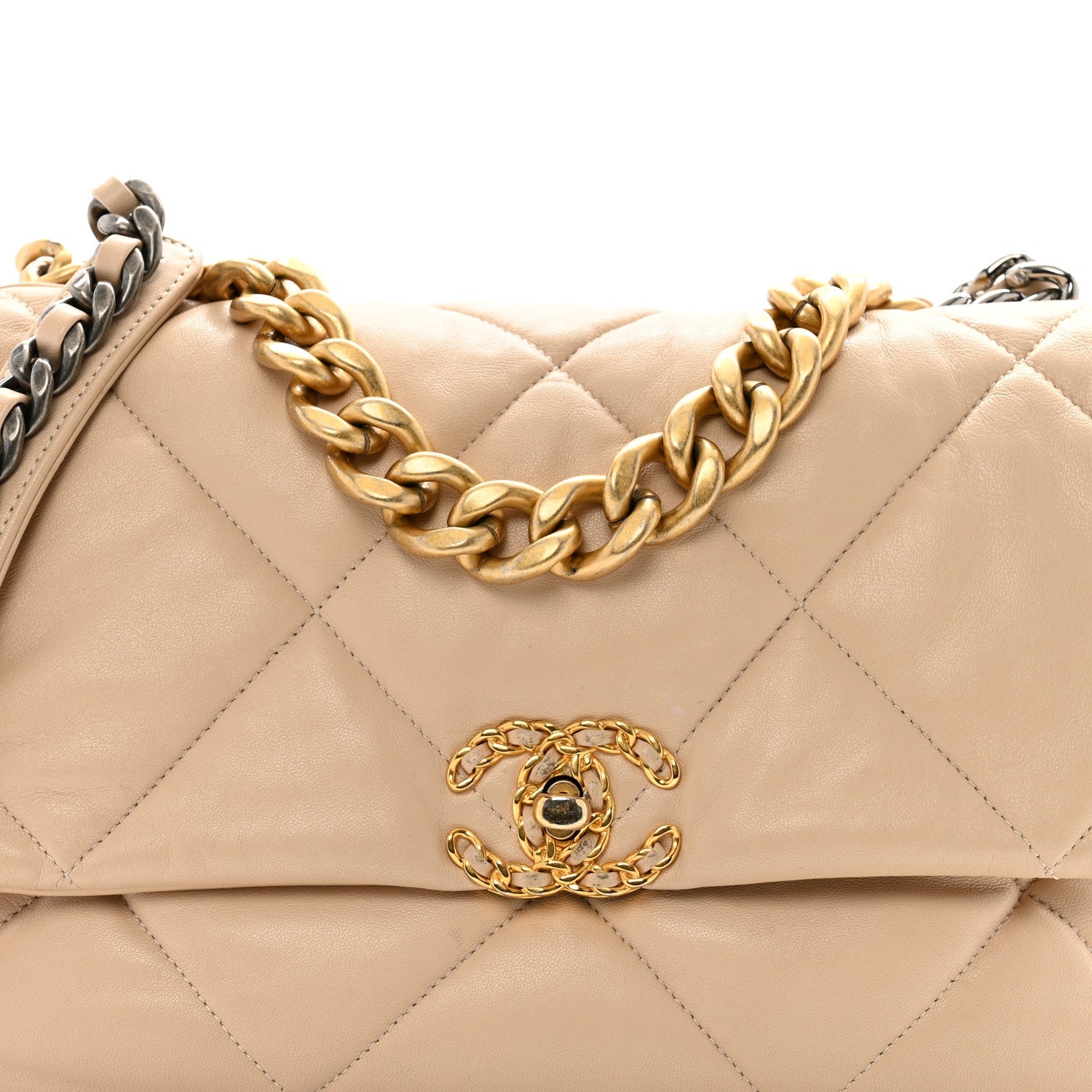Lambskin Quilted Large Chanel 19 Flap Beige