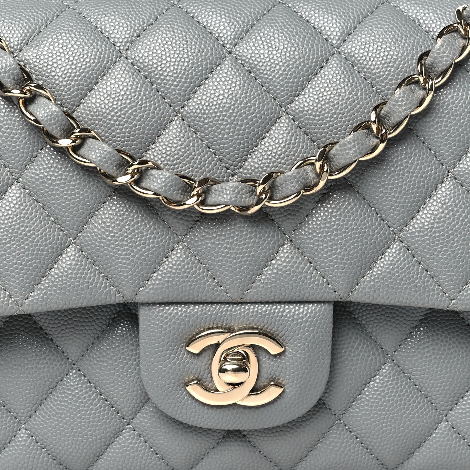 Caviar Quilted Medium Double Flap Grey