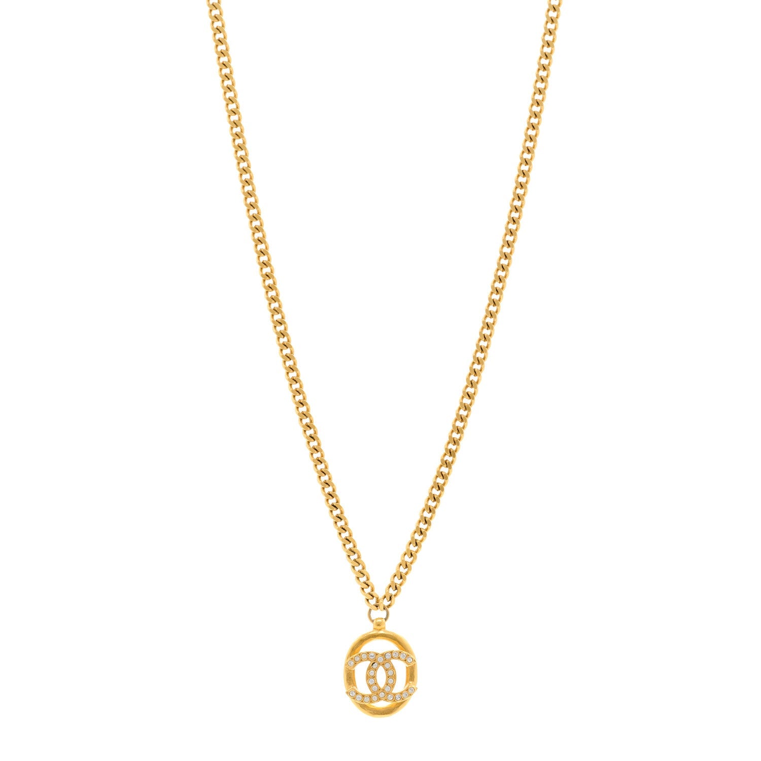 Crystal CC Chain Pendant Necklace Gold