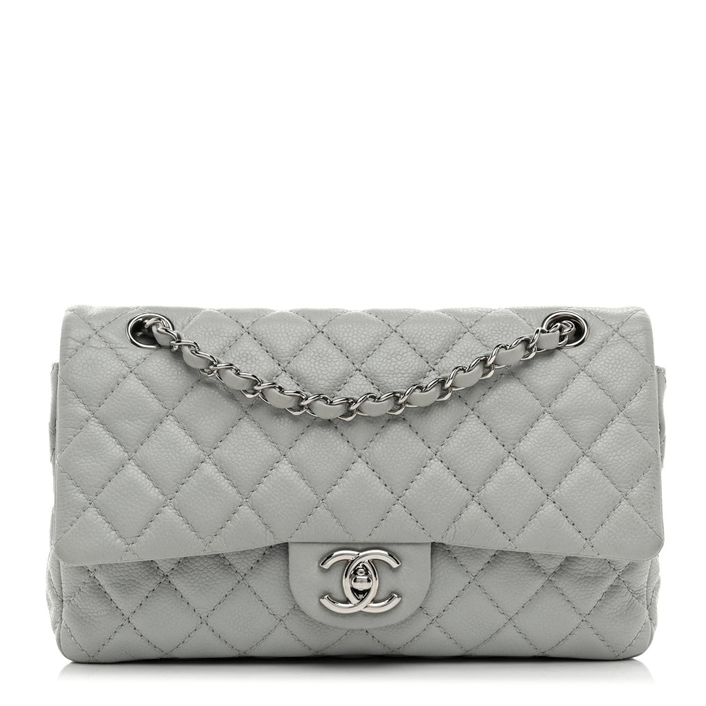 Washed Caviar Quilted Medium Double Flap Light Blue