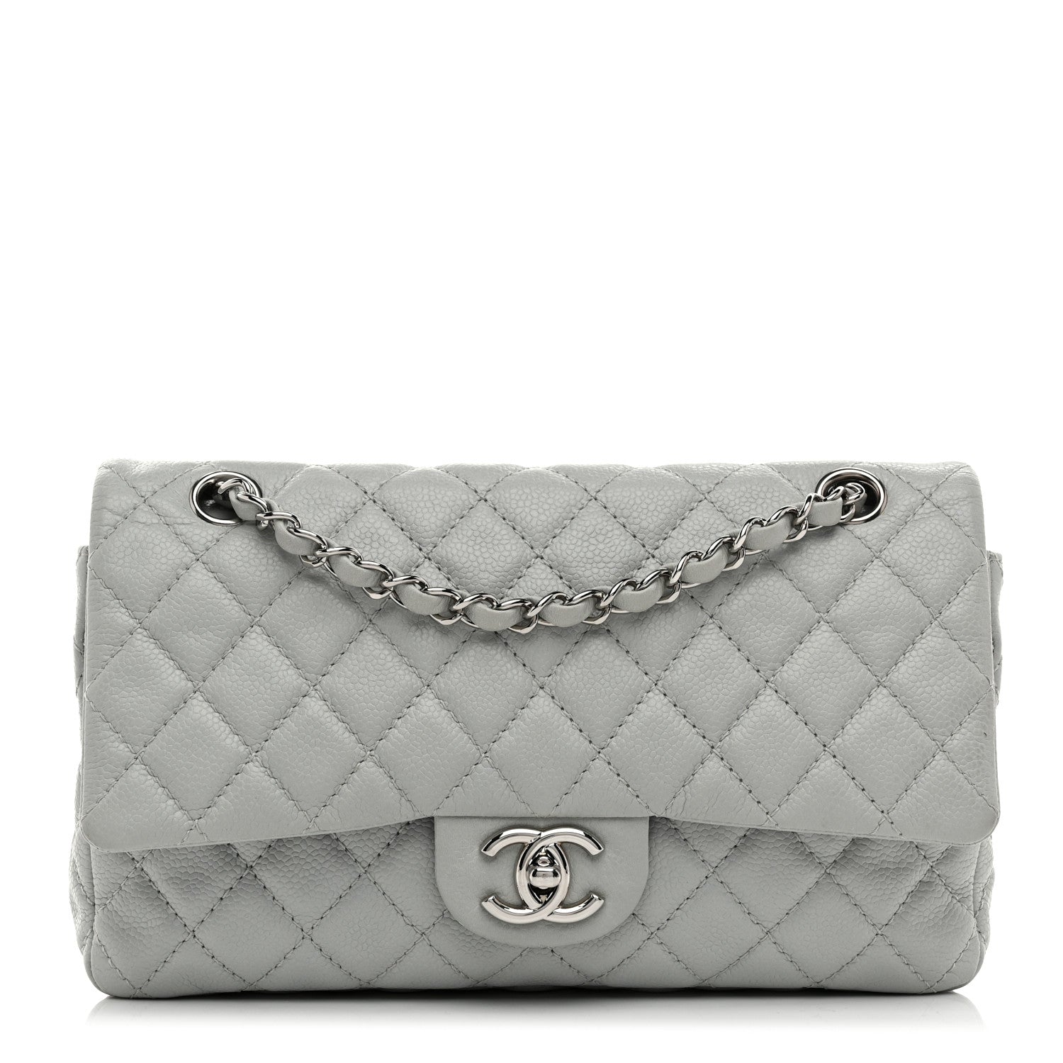 Washed Caviar Quilted Medium Double Flap Light Blue