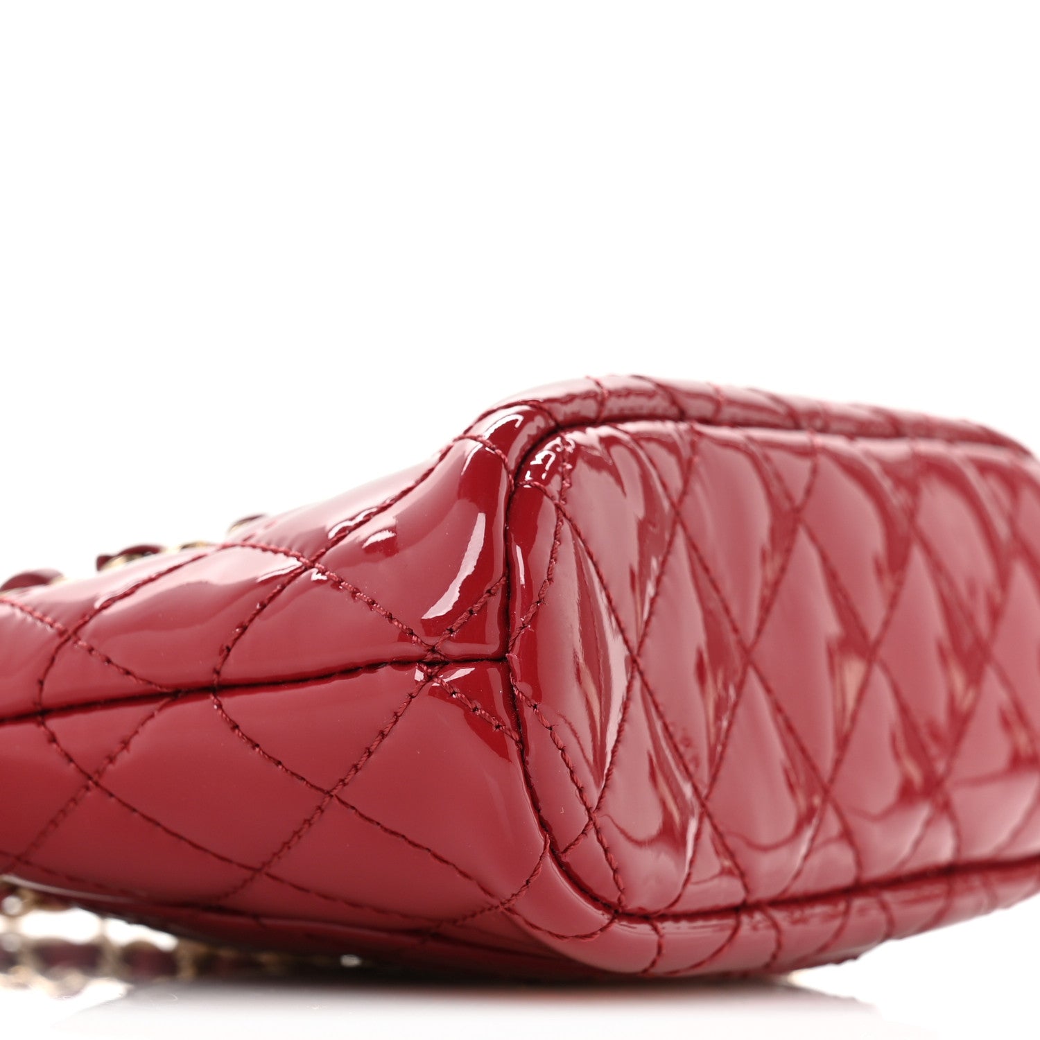 Patent Calfskin Quilted Shiny Coco Clutch With Chain Red
