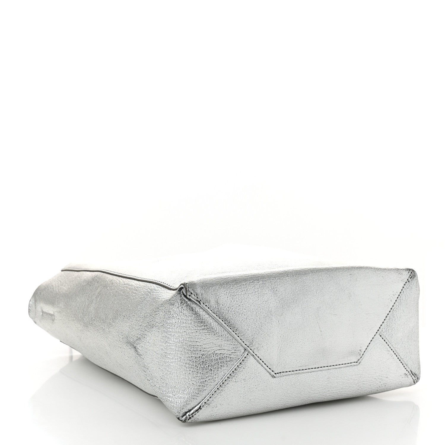 Metallic Grained Calfskin Small Vertical Cabas Silver