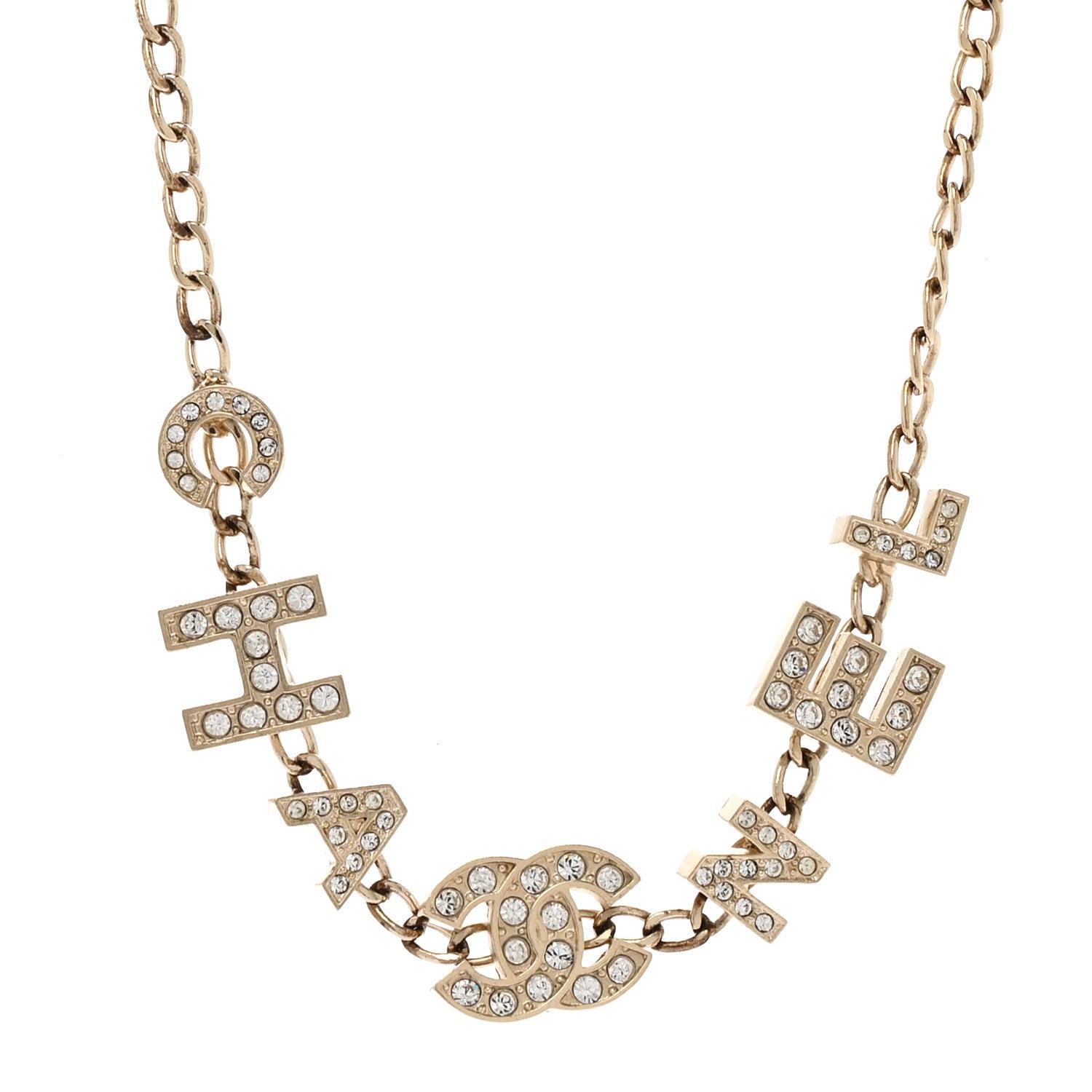 Crystal CC Letter Chain Necklace Gold