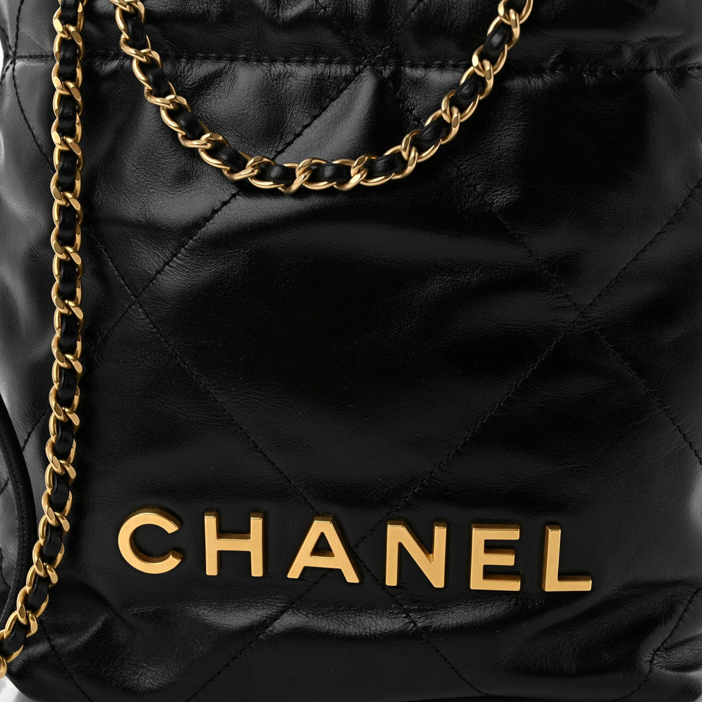 Shiny Calfskin Quilted Mini Chanel 22 Black