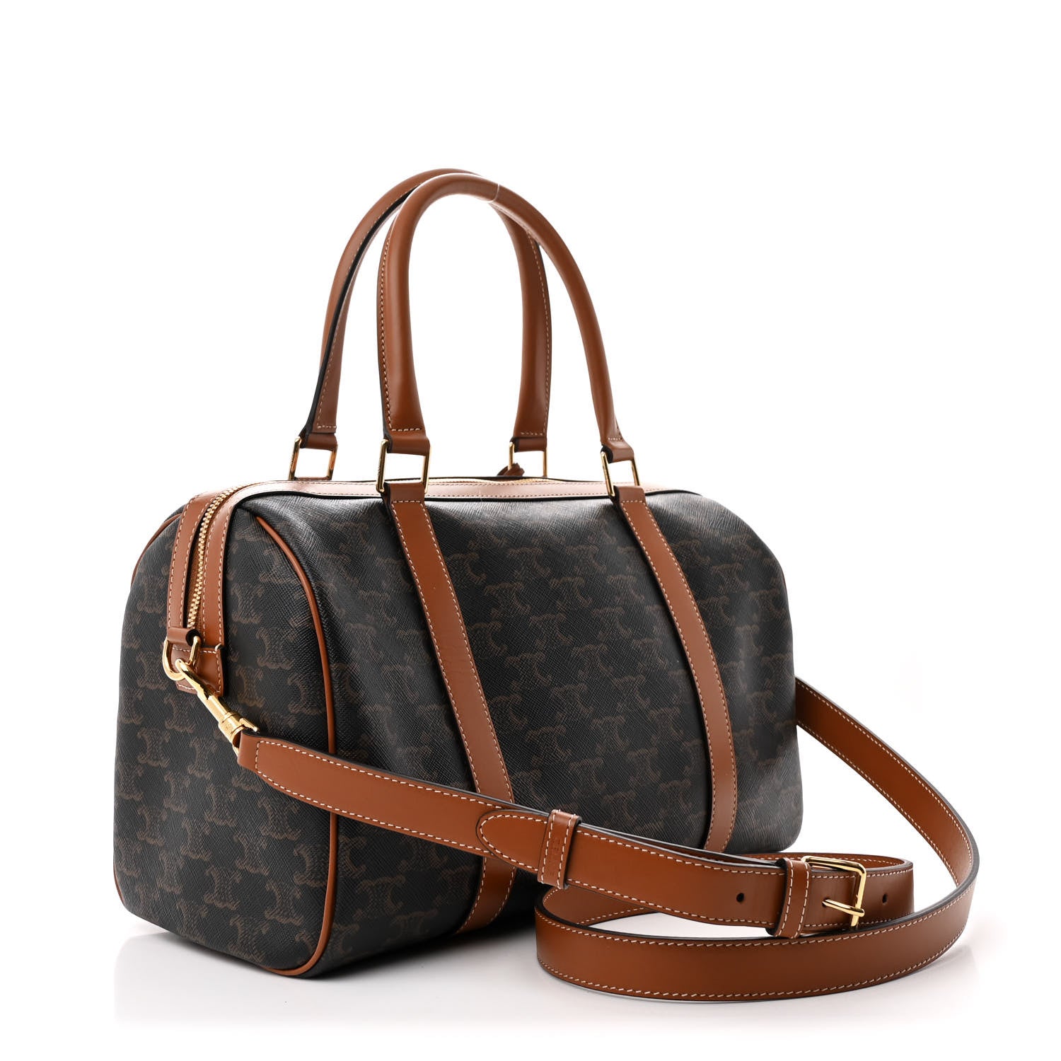 Triomphe Canvas Calfskin Large Boston Bag Tan