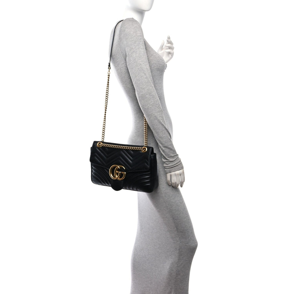 Calfskin Matelasse Medium GG Marmont Shoulder Bag Black