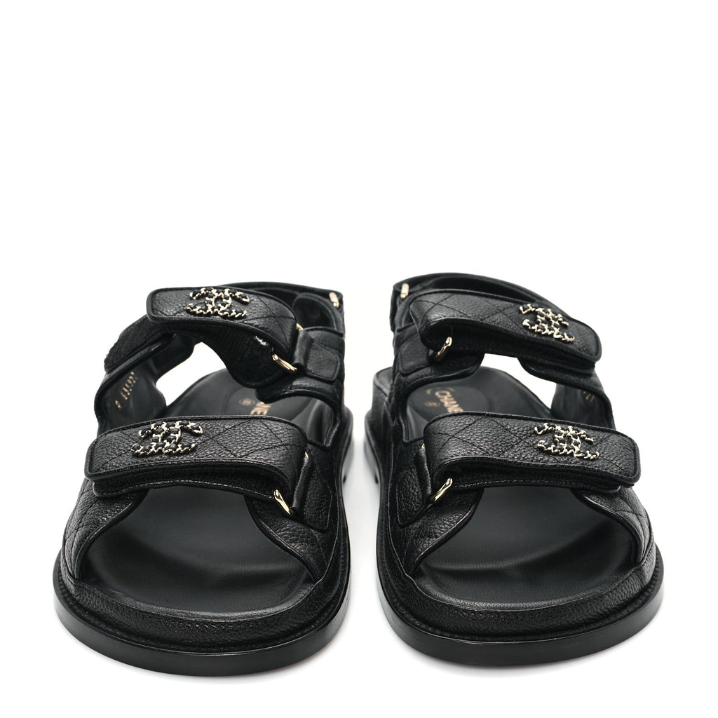 Grained Calfskin Velcro Dad Sandals 37 Black