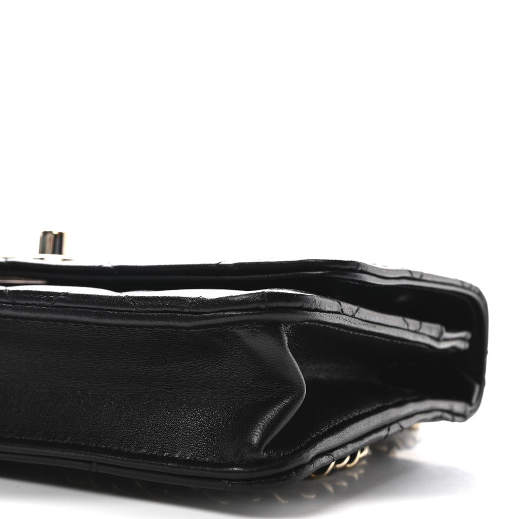 Lambskin Quilted Trendy CC Wallet On Chain WOC Black