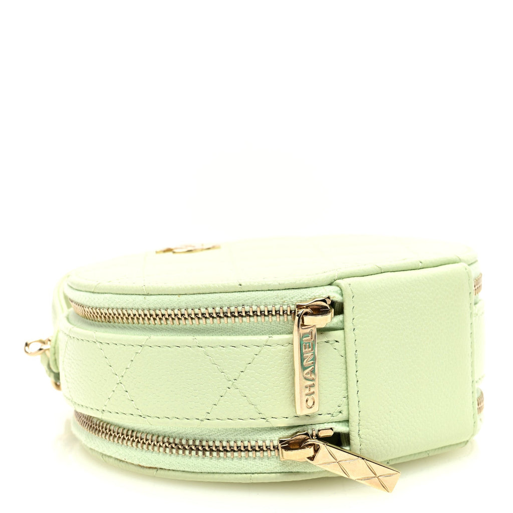 Caviar Quilted Round Handle With Care Vanity With Chain Light Green
