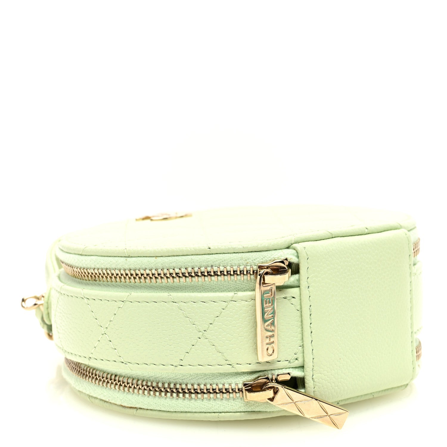 Caviar Quilted Round Handle With Care Vanity With Chain Light Green