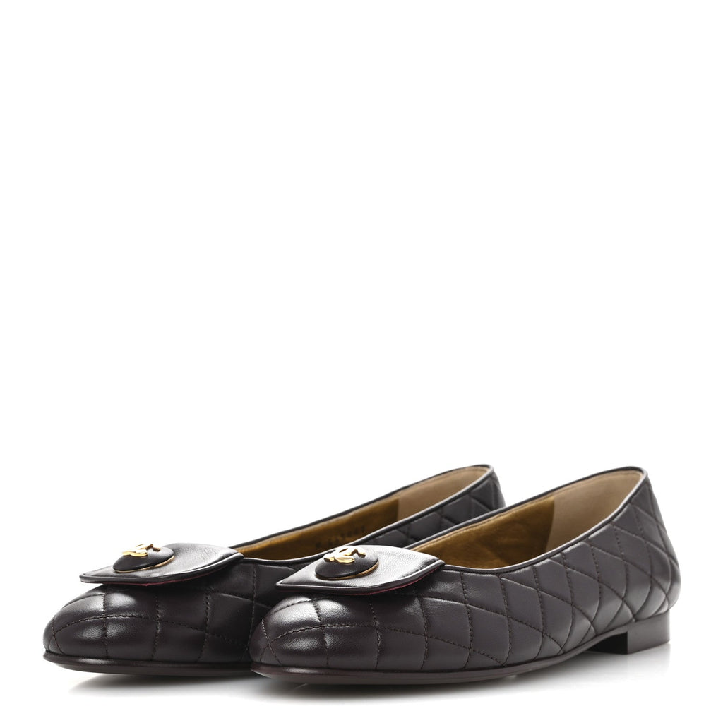 Lambskin Quilted CC Ballerina Flats 40 Dark Purple
