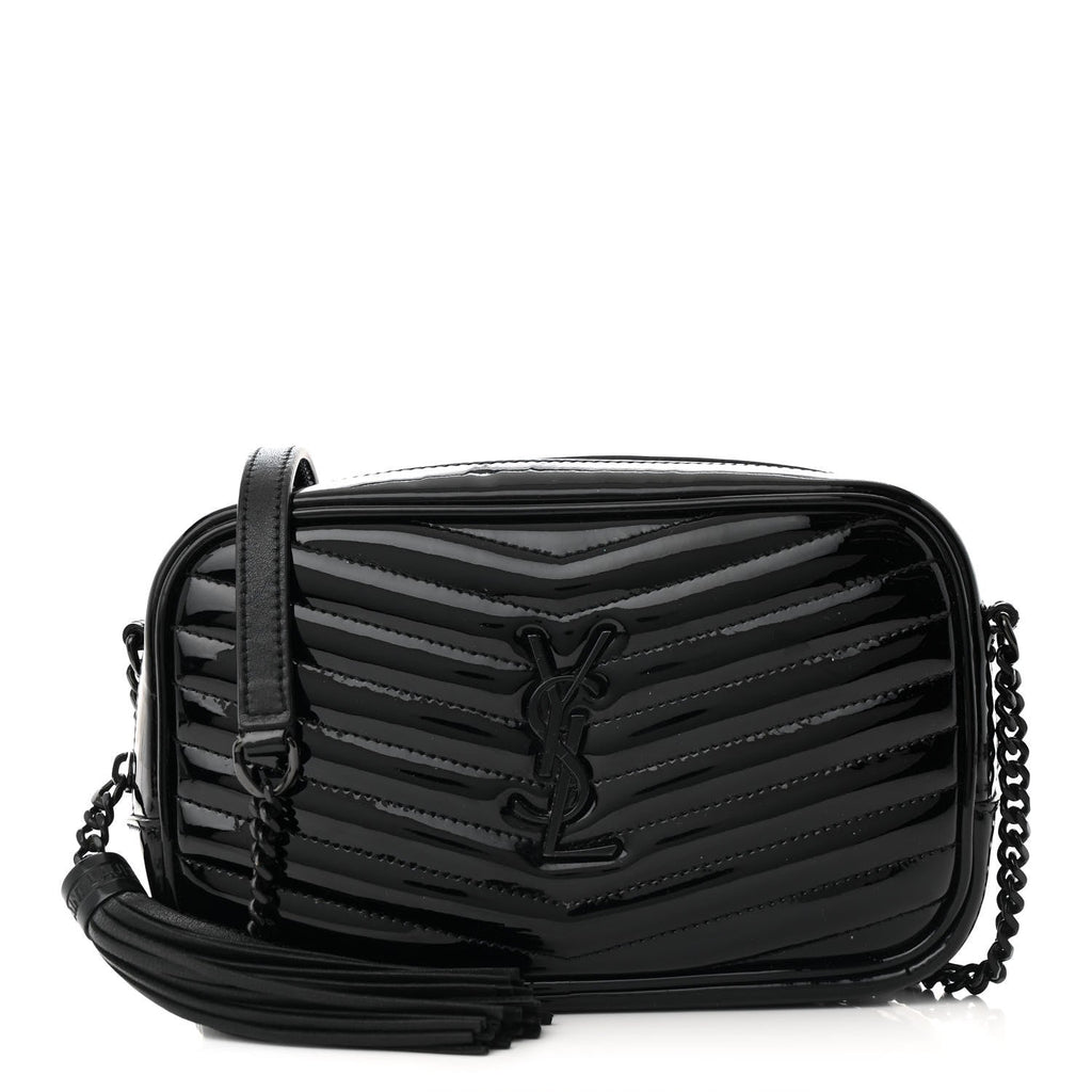 Patent Calfskin Matelasse Monogram Mini Lou Camera Bag Black