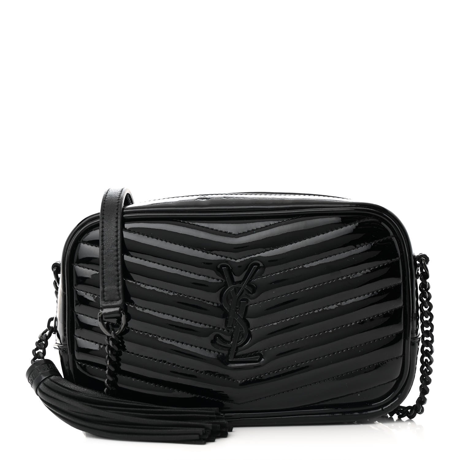 Patent Calfskin Matelasse Monogram Mini Lou Camera Bag Black