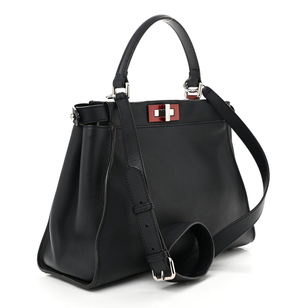 Vitello Seta Shiny Nappa Medium Peekaboo Iconic Satchel Blue Notte Ardesia