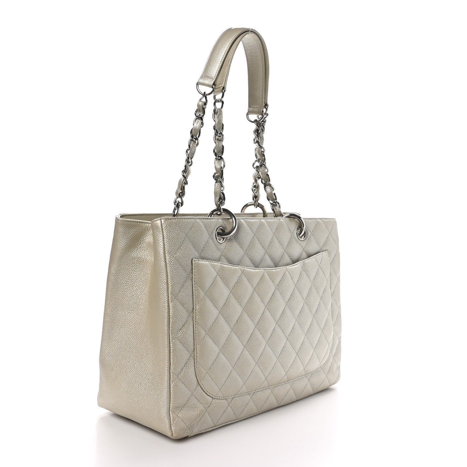 Metallic Caviar Quilted Grand Shopping Tote GST Pearl