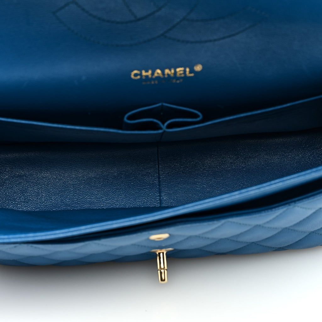Caviar Quilted Jumbo Double Flap Blue