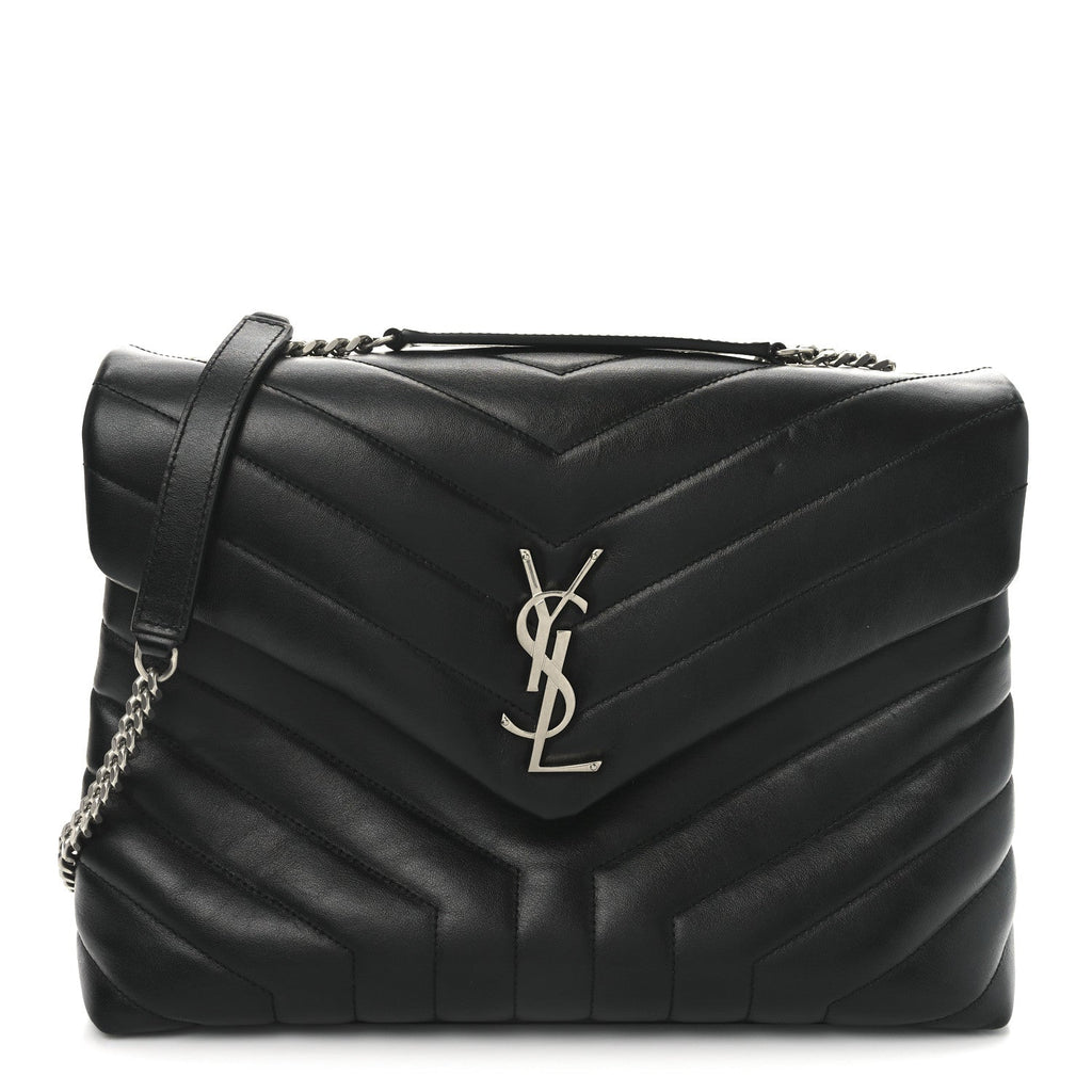 Calfskin Y Quilted Monogram Medium Loulou Chain Satchel Black
