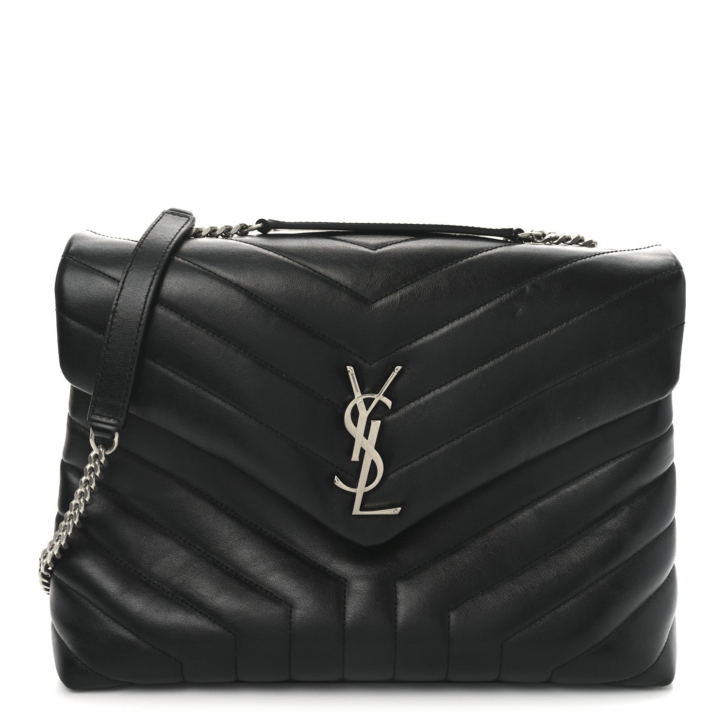Calfskin Y Quilted Monogram Medium Loulou Chain Satchel Black