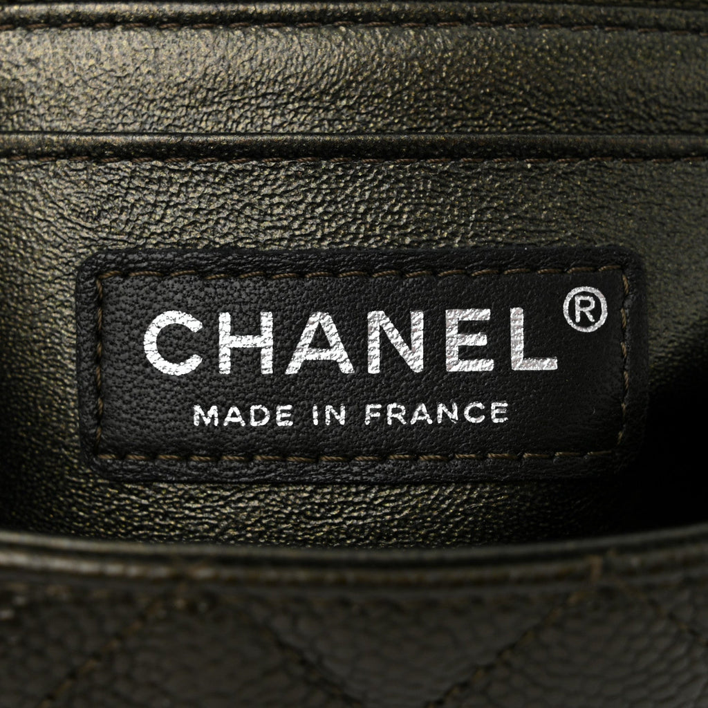 Metallic Caviar Quilted Mini Rectangular Flap Dark Grey