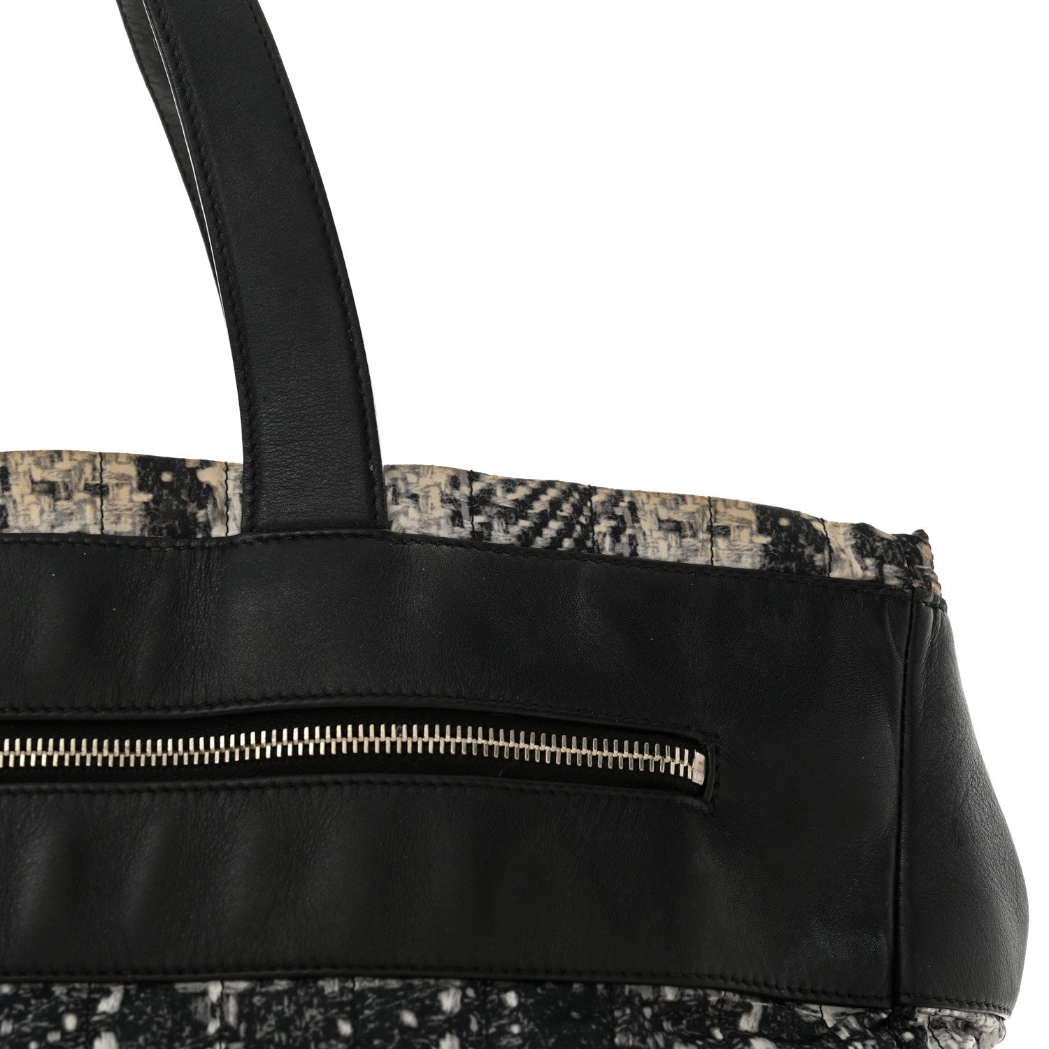 Lambskin Nylon Tweed Printed Tote Black White