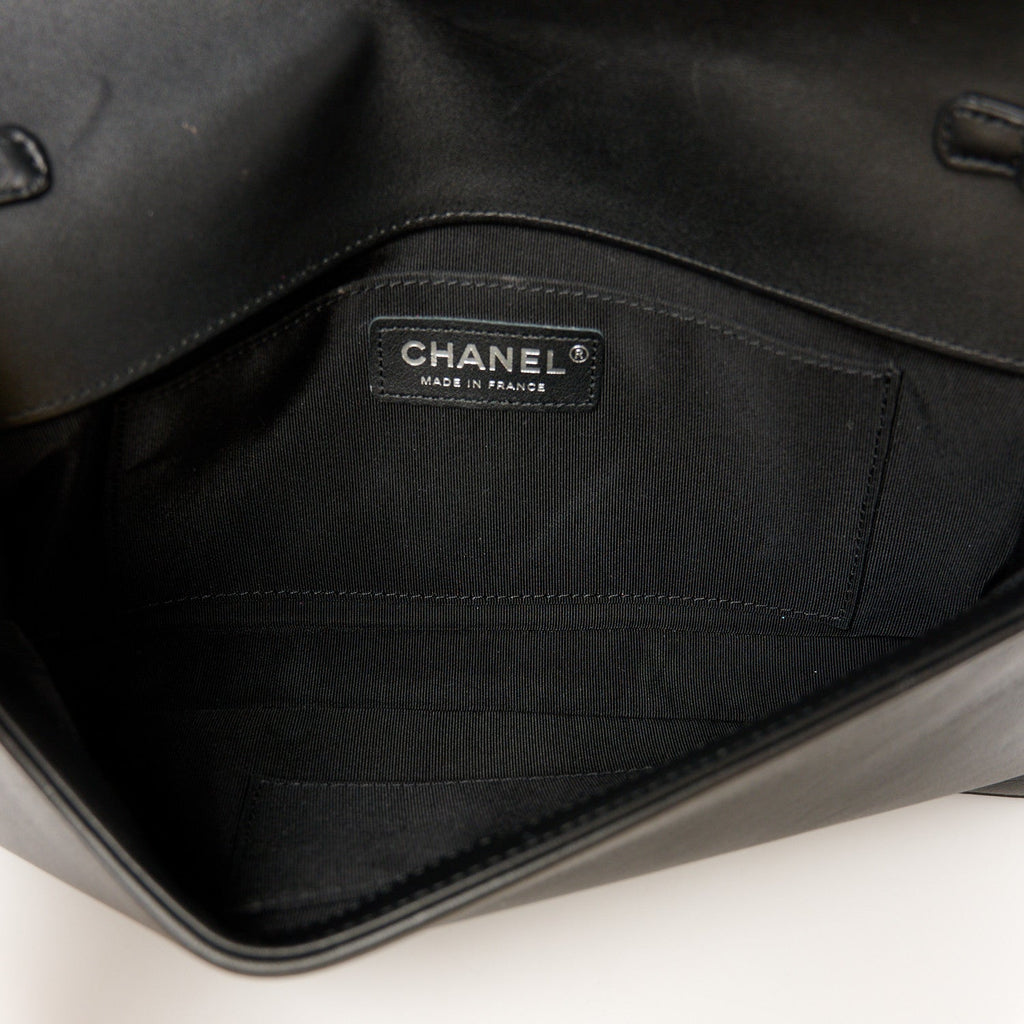 Calfskin Quilted Boy Clutch With Removable Chain So Black