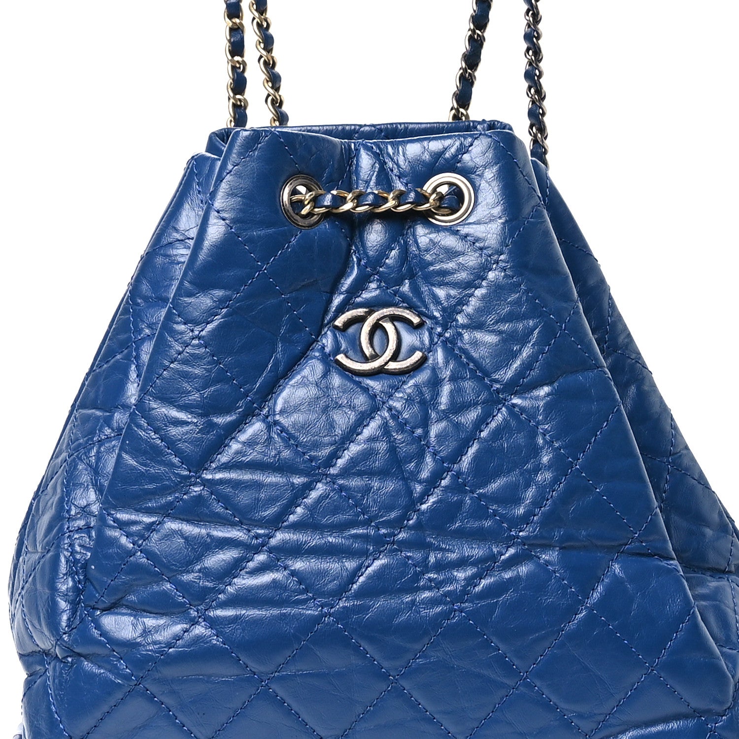 Aged Calfskin Quilted Gabrielle Backpack Blue
