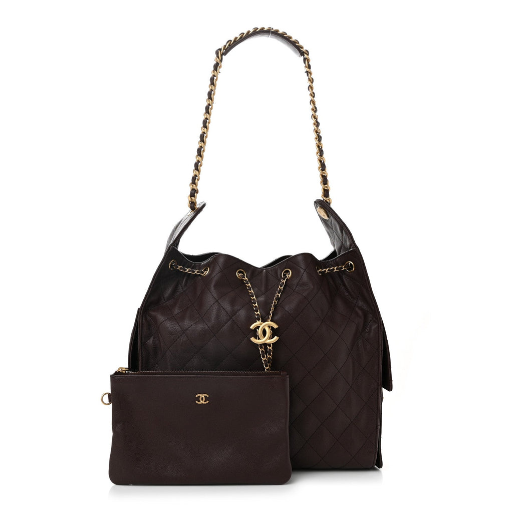 Caviar Quilted Medium Chanel 25 Handbag Dark Brown