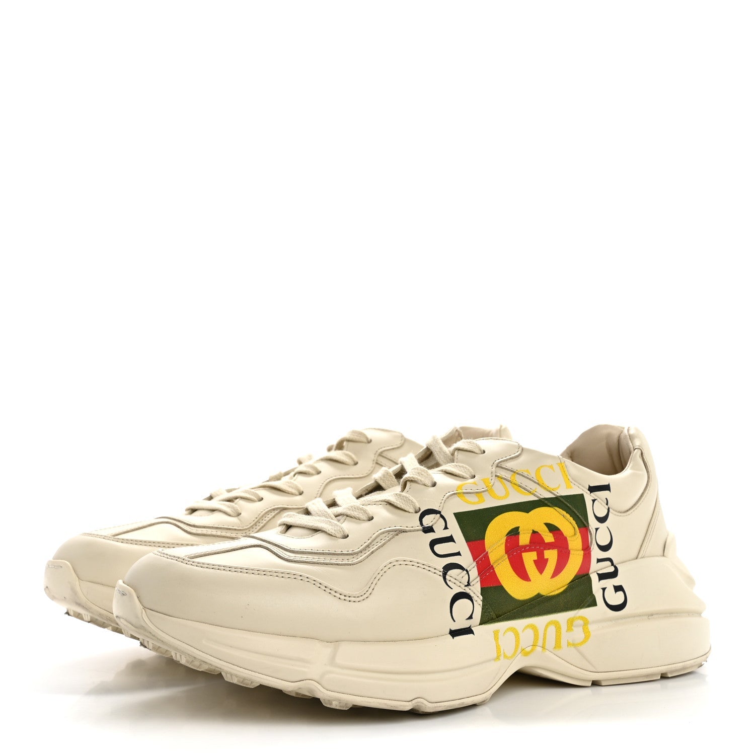 Calfskin Interlocking G Logo Mens Rhyton Sneakers 10 Ivory