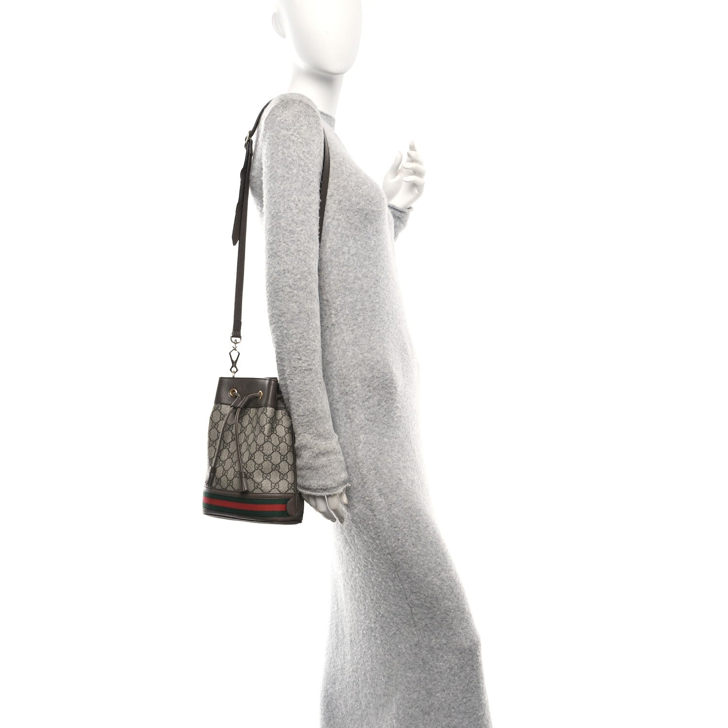 GG Supreme Monogram Web Small Ophidia Bucket Bag Brown
